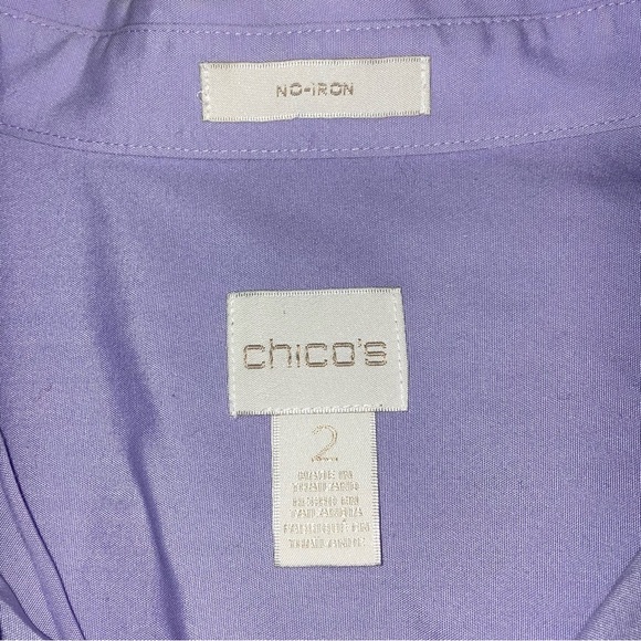 CHICO'S Shirt Women's Large Purple Button Up No Iron TopLightweight 3/4 Sleeves - Picture 4 of 8